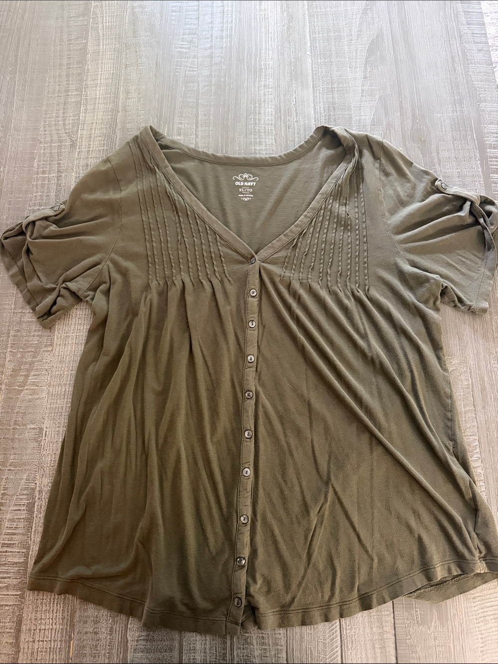 Old Navy Olive Green Button-Front V-Neck Women's Top